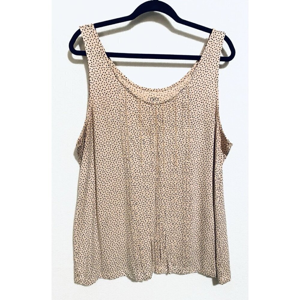 LOFT Top Womens XL Peach Black Speckled Tank Pintuck Pleat Crochet Trim Boho